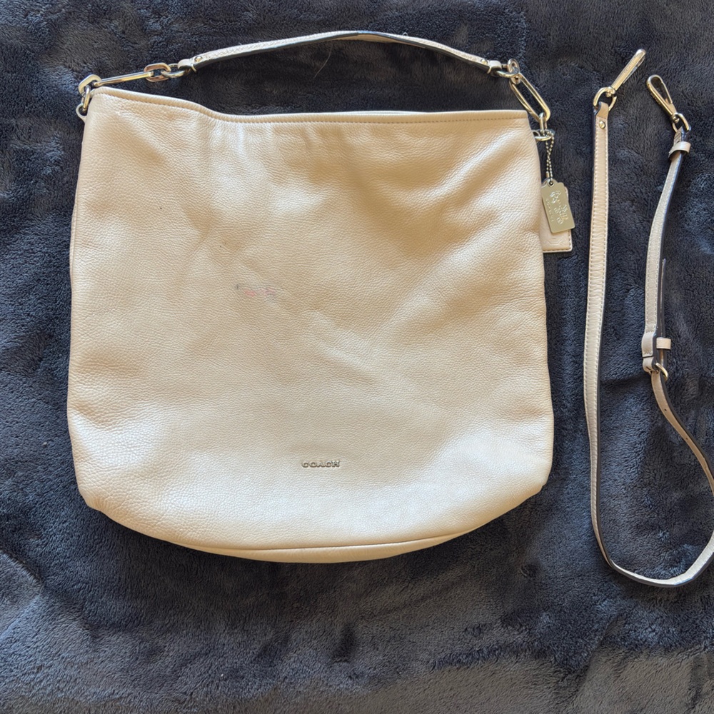 Coach Madison leather hobo bag in light tan/beige color